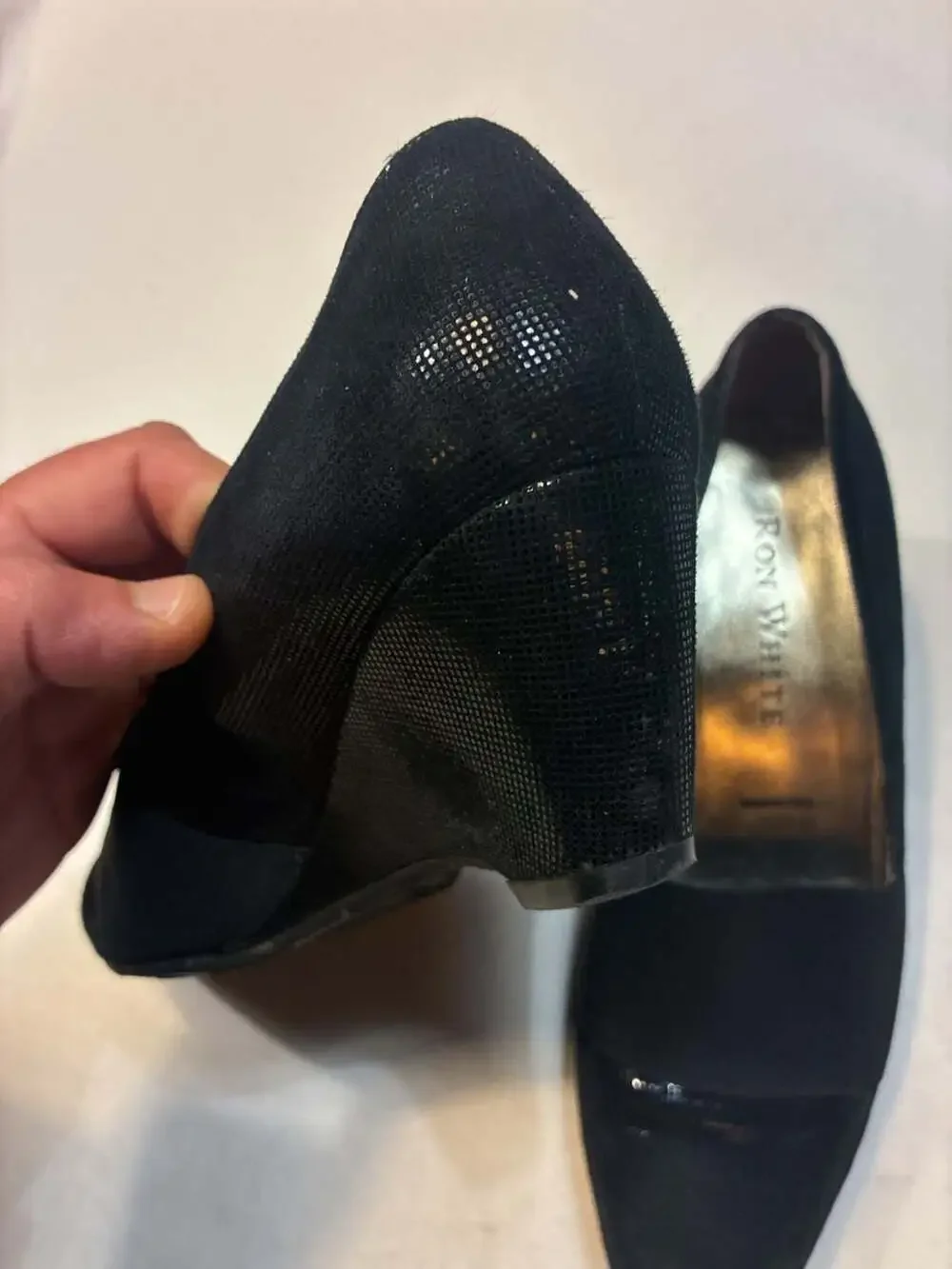 Ron White Black Suede and Mesh Wedge Heels Made in Italy